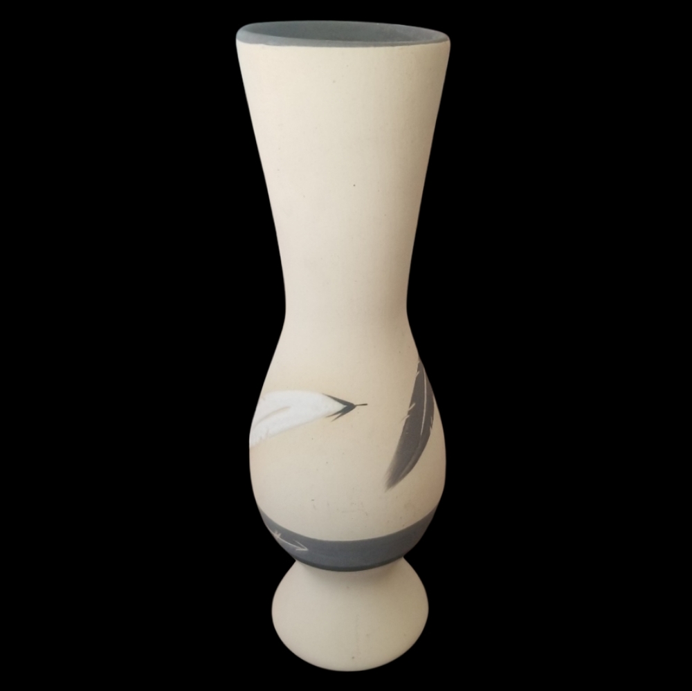 Vintage Grey Feather Ceramic Vase